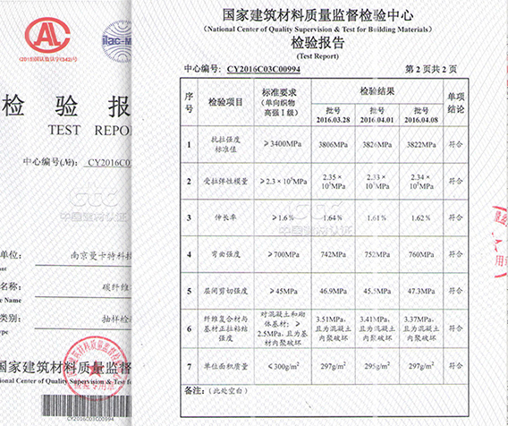 曼卡特碳纖維布檢測(cè)報(bào)告